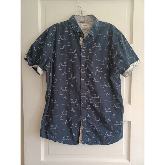 Craft+Flow Voyage short sl shirt mens L flip cuff sailboats palms beach vacation - Picture 2 of 9